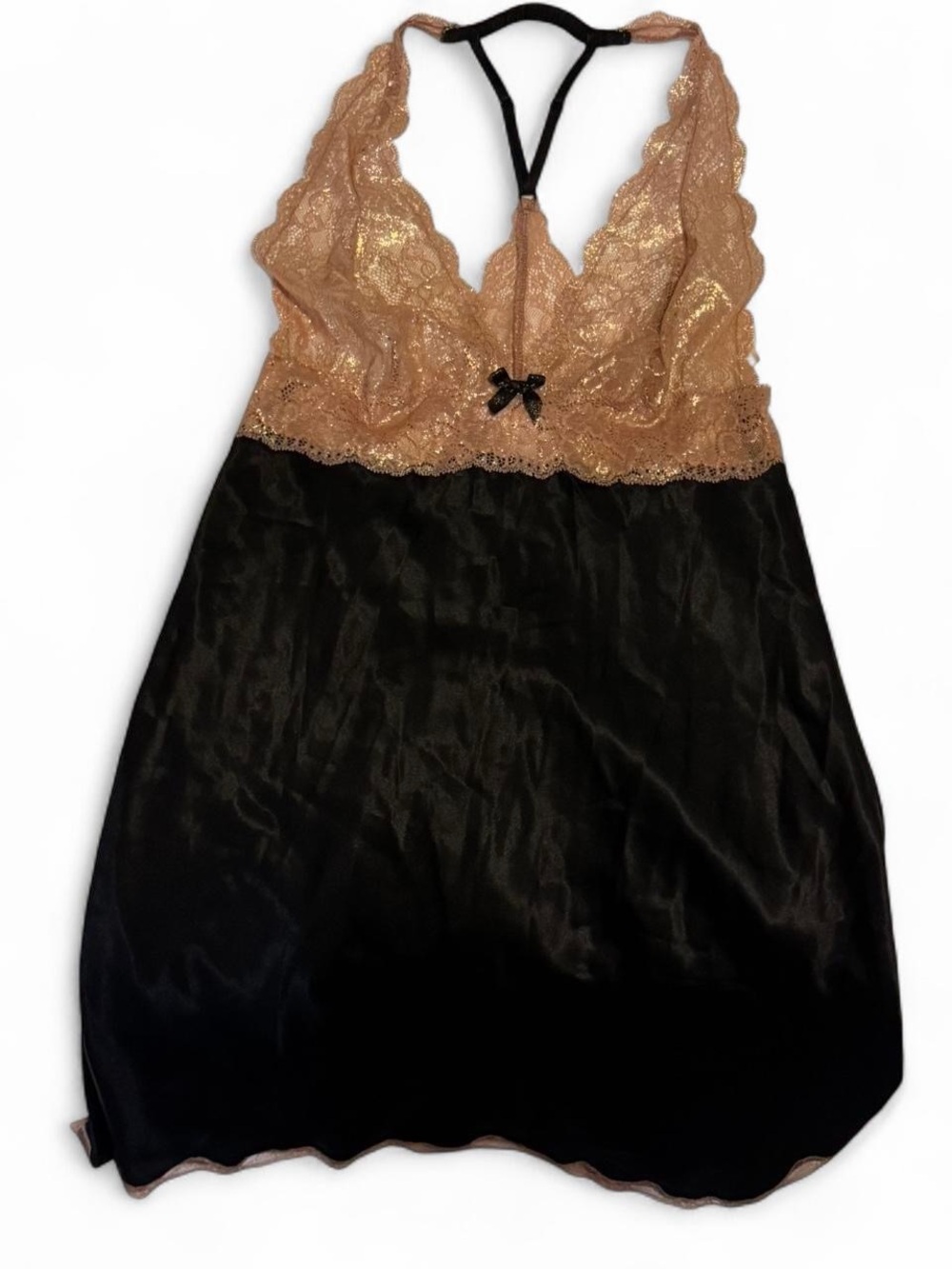 Victoria’s Secret Black Gold Lace Babydoll Slip Dress S/P